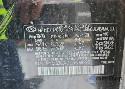 2020 Hyundai Santa Fe Se из США, поврежденный, VIN 5NMS2CAD5LH268293